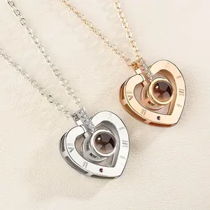 2020 Fashion Valentines Day Gifts 100 Languages I Love You Rose Gold Love Memory Projection Zircon Pendant Necklace