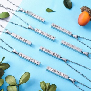 不锈钢镀银金属项链雕刻名称印刷邦坦男孩生日礼物RM吉民金须加V雕刻 - Product Image 3