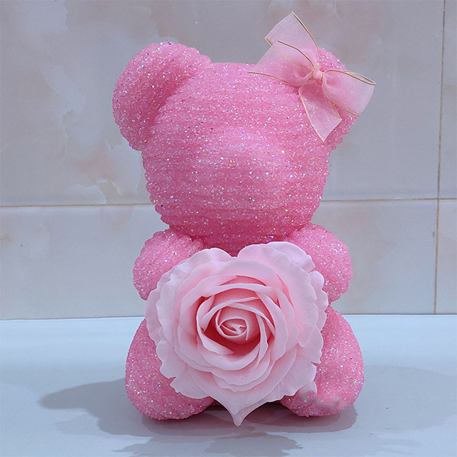 23cm rose cristal diamant ours avec fleur