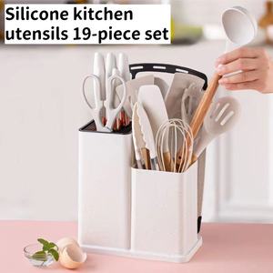 JIUYI Ensemble de 19 pièces en silicone de cuisine avec poêle antiadhésive et sac de rangement pour planche à découper, batterie de cuisine - Product Image 2