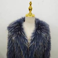 Manteau en fourrure de renard véritable pour femme, fabriqué sur mesure, luxe, chaud pour l'hiver, col vintage bleu marine, fourrure de renard naturelle authentique