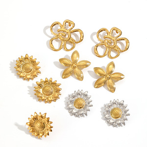 Floral Series <b>Titanium</b> Steel <b>Stud</b> Earrings For Women 18k Gold Sunflower Stainless Steel Colorfast Gift Jewelry - Product Image 4