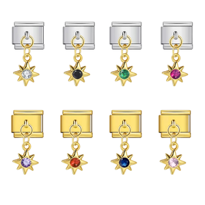 <span class=keywords><strong>LAMOON</strong></span> Mignon Mini Étoile Perles Colorées CZ Pendentif Italien Charms Link pour Bracelet en Acier Inoxydable 9mm DIY Jewelry Fashionable - Product Image 1