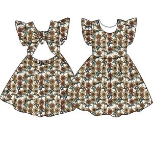 Vestido de Niña al por Mayor, Estilo Inglés, con Lazo, Largo hasta la Rodilla, con Estampado Floral, 95% Algodón, Personalizado, Oem/odm, Otoño - Product Image 5