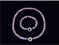 Vente en gros de perles d'eau douce 8-9mm véritables collier de perles bracelet boucles d'oreilles bague ensemble perles rondes perle ensemble de bijoux