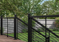 Kit de garde-corps horizontal sur mesure en usine, poteaux en aluminium thermolaqué noir, garde-corps à barres solides pour terrasse résidentielle