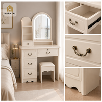 HarmTai Coiffeuse Moderne Européenne Blanche avec Miroir LED, Tiroirs Multiples et Rangement, Table de Maquillage Rembourrée Pré-assemblée