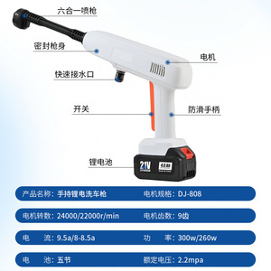 Pistola de lavado de autos portátil con batería de litio de 21V 4.0Ah con presión ajustable para lavar autos y regar plantas - Product Image 2