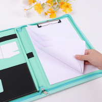 Porte-documents multifonctionnel A4 en cuir PU couleur macaron personnalisable avec fermeture éclair pour réunions d'affaires, dossier de gestionnaire, avec logo