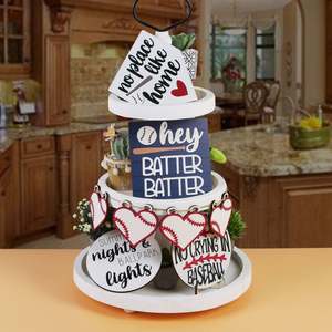 New Arrival Summer Farmhouse <b>Rustic</b> Wood 2-Tiered Engraved Tray <b>Decor</b> Set for <b>Home</b> Table <b>Decor</b> - Product Image 1