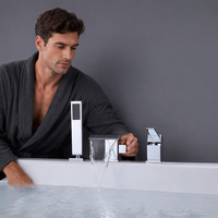 Robinet de baignoire cascade moderne en laiton avec inverseur, finition chrome poli, cartouche céramique 35/40mm, jet doux