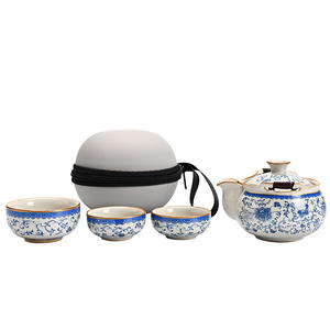 <b>Floral</b> Ceramic <b>Teapot</b> With Three Cups Travel Tea Set Portable Outdoor Use Dehua Origin Luxury Retro Style - Product Image 5