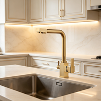 Robinet de cuisine moderne en or brossé à 2 poignées, mitigeur chaud/froid avec filtre, robinet filtrant pour eau potable, robinet de cuisine 3 voies