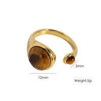 Nouvelle bague ouverte ovale en acier inoxydable avec double perle en pierre de lapis-lazuli, œil de tigre et quartz rose
