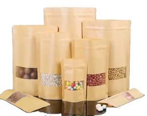 Buzlu açık pencere Kraft fermuarlı çanta kendinden sızdırmazlık çay paketleme poşetleri gıda ambalaj poşetleri özel Kraft kağıdı karton ücretsiz kabul