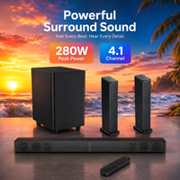 Système Home Cinéma avec barre de son 280W, son surround 4.1 canaux, caisson de basses sans fil, haut-parleur Bluetooth pour TV