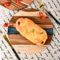 Planche à découper ronde en bois d'acacia et résine-Plateau de cuisine parfait pour steak, collations, fruits | Utilisation à la maison et au restaurant