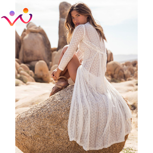 Lace Beach Dress Front Open Black / <strong>White</strong> Belt <strong>Kimonos</strong> for Women Summer Beachwear Tops Tunic for Beach Swimsuit Cover up - Product Image 1