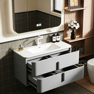 <span class=keywords><strong>Meuble</strong></span> de salle de bain en PVC durable, directement de l'usine, avec miroir LED et deux tiroirs, idéal pour les appartements - Product Image 5