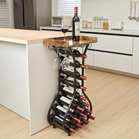 Porte-bouteilles en verre, table en bois, 14 bouteilles, rangement à vin au sol, bar à domicile, cuisine, salle à manger, salon, porte-bouteilles à vin sur pied