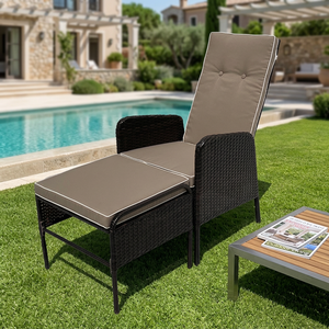 Chaise longue inclinable réglable en rotin moderne et confortable pour l'extérieur, avec coussin, pour villa, jardin, patio, cour - Product Image 4