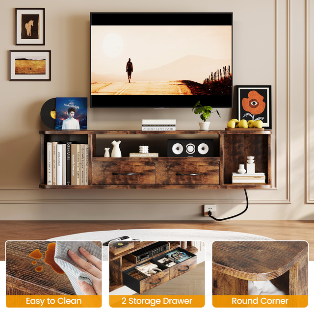 52'' Floating TV Stand with Power Outlet & USB, Wall Mounted TV Console, Modern Floating Entertainment Center Wall Shelf for TV