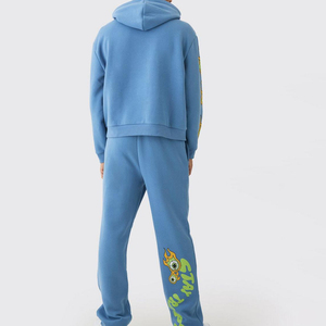 Conjunto de Sudadera con Capucha Azul para Hombre, Corte Holgado, Forro Polar, Estampado de Dibujos Animados, Ropa Deportiva con Bolsillo, para Otoño - Product Image 2