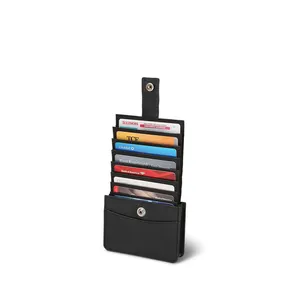 RFID blocking Vertical Leather Credit Business Card Holder Expandable Top Wallet