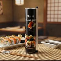Tube en papier pour sushi, écologique, de qualité alimentaire, avec couvercle en plastique et compartiment pour sauce soja, design personnalisé