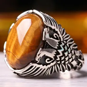 SC New Arrival Vintage Natural Stone Rings Gift Retro Statement Rings Fashion Men Tigerite Rings to My Son