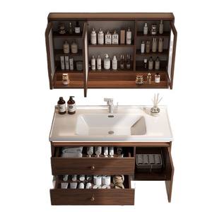 Mueble de Baño Moderno de Lujo Francés con Acabado Lacado, Lavabo de Cerámica de una Pieza, Espejo Inteligente Colgante de Pared, Gabinete de Madera Sólida - Product Image 6