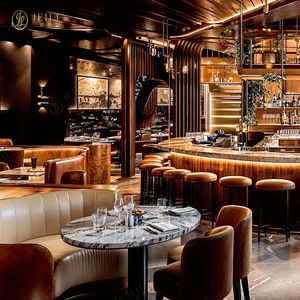 Оптовая продажа, винтажная Коричневая Кожаная полукруглая скамейка для кафе-бара, мебель для ресторана, столик и стул в Германии - Product Image 2