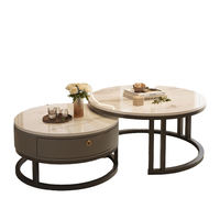 Ensemble de tables basses gigognes modernes de haute qualité en acier inoxydable pour salon, avec tiroir de rangement en bois, table centrale ronde pour le thé