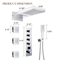 Robinet thermostatique mural dissimulé en acier inoxydable noir mat de style américain de 22 pouces avec affichage numérique pour l'exportation