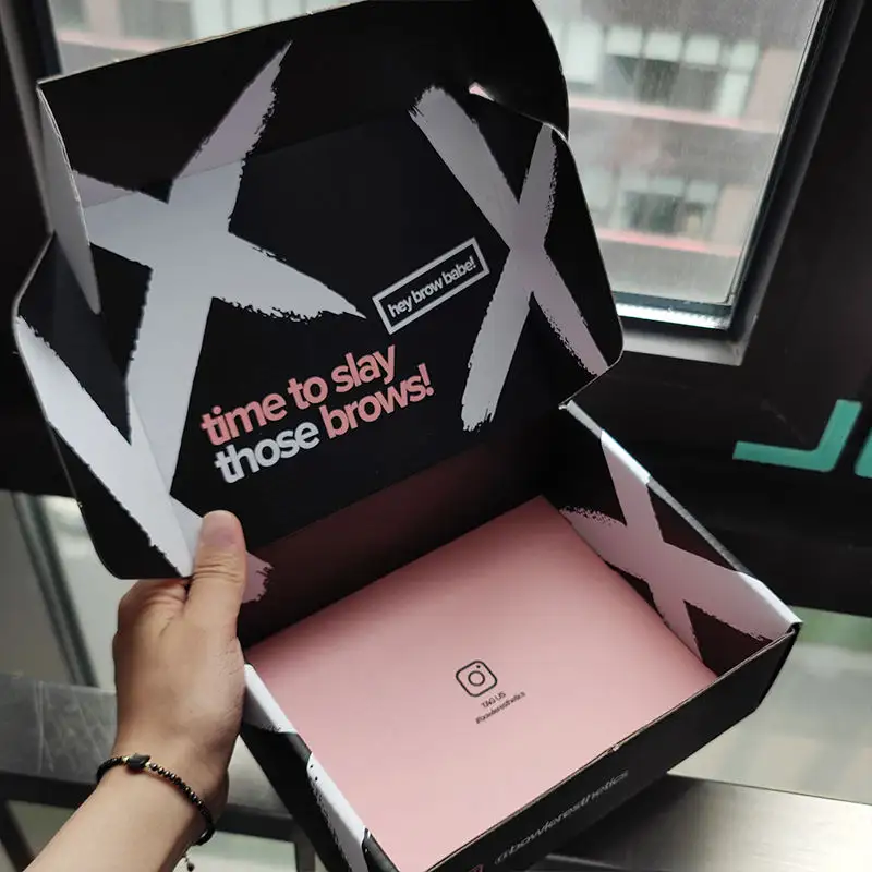 Recycling-Hotmail-Druckverpackung schwarze und rosa Wimpern Luxus-Wimpern selbstklebender Reißverschluss Postgeschenkbox