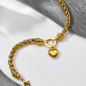 SL424 European American Trend Temperament Heart Hollow Pendant Stainless Steel 18K Gold Plated Wheat Chain <b>Adjustable</b> <b>Bracelet</b> - Product Image 2