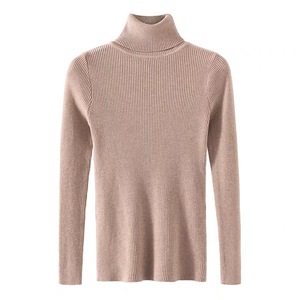 เสื้อสเวตเตอร์คอสูงทรงเข้ารูป สีพื้น ไซส์เดียว สไตล์เกาหลี เสื้อถักไหมพรมสำหรับผู้หญิง - Product Image 4