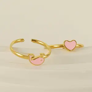 Кольцо на палец из нержавеющей стали для женщин и девушек простой дизайн милое эмалевое розовое сердце Дельфин регулируемое кольцо для влюбленных