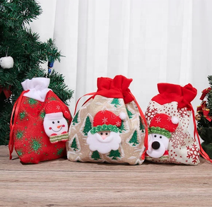 Nuevo logotipo personalizado de dibujos animados de alta calidad de lino de Navidad bolsa de regalo de Papá Noel - Product Image 1