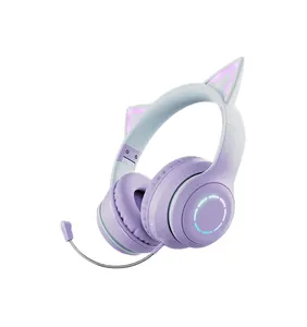 Penjualan Laris Headset Telinga Kucing RGB Dapat Dilipat Headphone Suara Stereo Musik Olahraga untuk Anak Perempuan