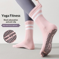 Nouvelles chaussettes de sport antidérapantes en coton tricoté à cinq doigts, à rayures, pour yoga et pilates, à tube long, collection automne-hiver