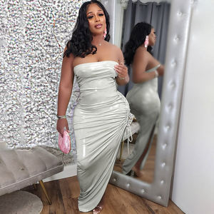 Ensemble <span class=keywords><strong>jupe</strong></span> d'été sexy et extensible deux pièces avec barboteuse <span class=keywords><strong>tube</strong></span> sans bretelles et <span class=keywords><strong>jupe</strong></span> <span class=keywords><strong>longue</strong></span> fendue plissée - Product Image 3