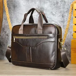 Marrant 8824 Custom logo wholesale Men's Genuine Leather Briefcase waterproof Laptop Handbag Shoulder bag Business Brief case