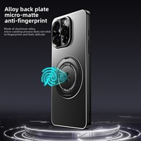 Coque de téléphone rigide Shadow Matte pour iPhone 16 ProMax 15 avec support métallique rotatif, antichoc, anti-rayures, anti-traces de doigts