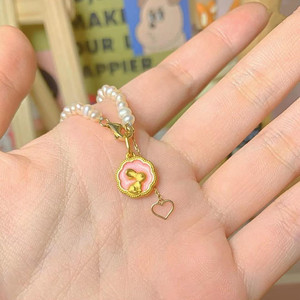 <b>Cute</b> Bunny Pearl <b>Bracelet</b> White Pearls Gold Pendant Cartoon Animal Zodiac Women's Jewelry Everyday Wear - Product Image 1