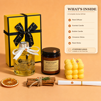 Coffret Cadeau d'Aromathérapie de Luxe avec Diffuseur à Bâtonnets, Bougies Parfumées, Bâtonnets de Cannelle, Boîte Cadeau Personnalisée avec Logo et Sac Cadeau Assorti