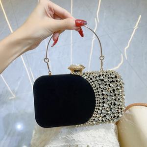 Grande pochette pour femme en velours, sac de soirée, sac à bandoulière, sac à chaîne détachable, sac de fête élégant, sac à main en strass - Product Image 4