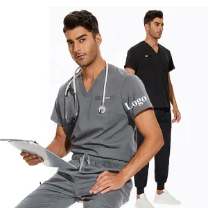 Customized private label us medical scrubs uniform medic scrubs uniforms sets grey scrub for male nurse