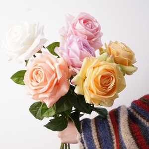 Fleurs artificielles en latex C-115, toucher réaliste, roses artificielles blanches, roses roses, roses champagne pour la décoration de mariage, décoration de la maison - Product Image 2