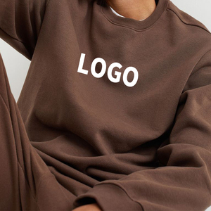 ชุดเสื้อสเวตเตอร์คอกลมและกางเกงของผู้ชาย,เสื้อฮู้ดคอสีน้ำตาลกำหนดขนาดได้เอง - Product Image 4